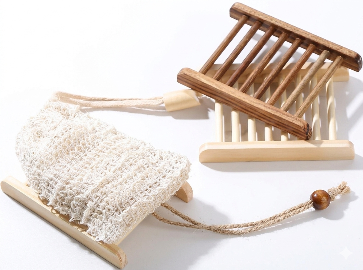 Mesh Bag & Wooden Soap Tray