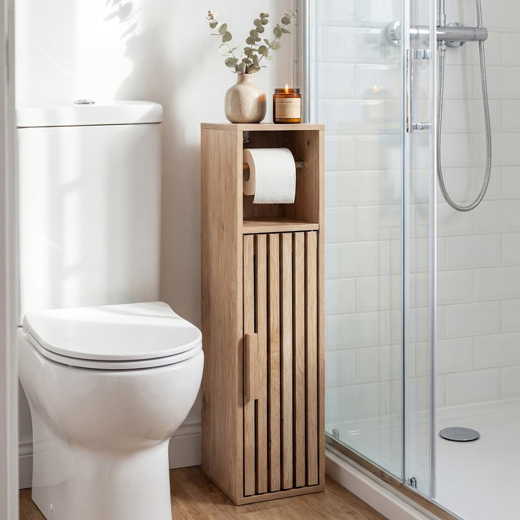 Slim Bathroom Cabinets Freestanding Toilet Paper Holder Stand with Door